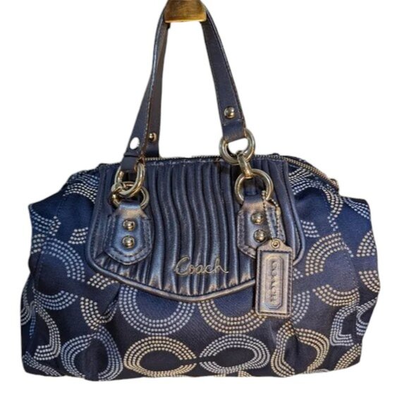 COACH Ashley Dotted Op Art Signature Satchel EUC - Picture 1 of 12